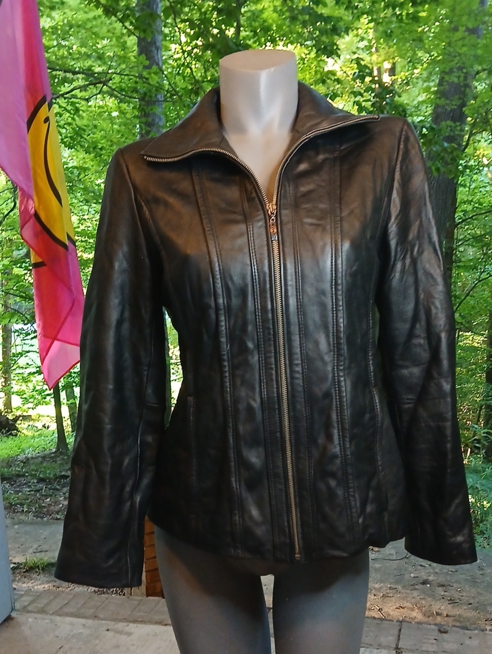 Kenneth Cole Reaction Women's Black Leather Zip-Up Jacket,sz.M